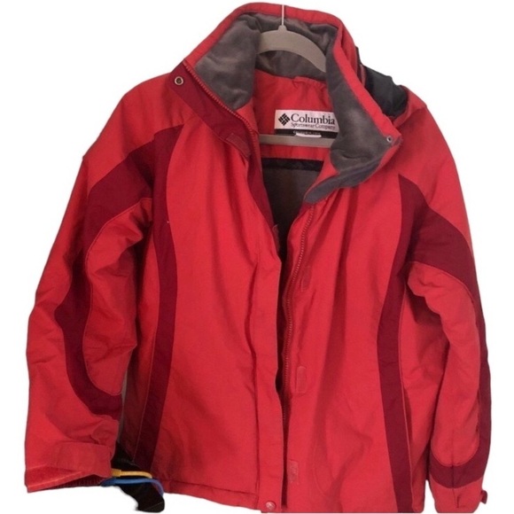 RED Women's Columbia Hooded Winter Ski Jacket  Size S/M Waterproof - Picture 1 of 14